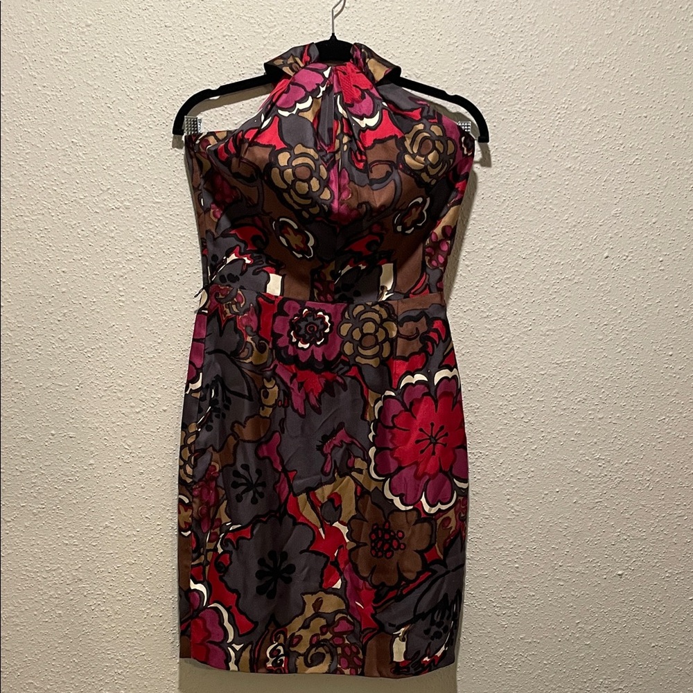 Trina Turk Strapless Dress - Red and Brown Floral
